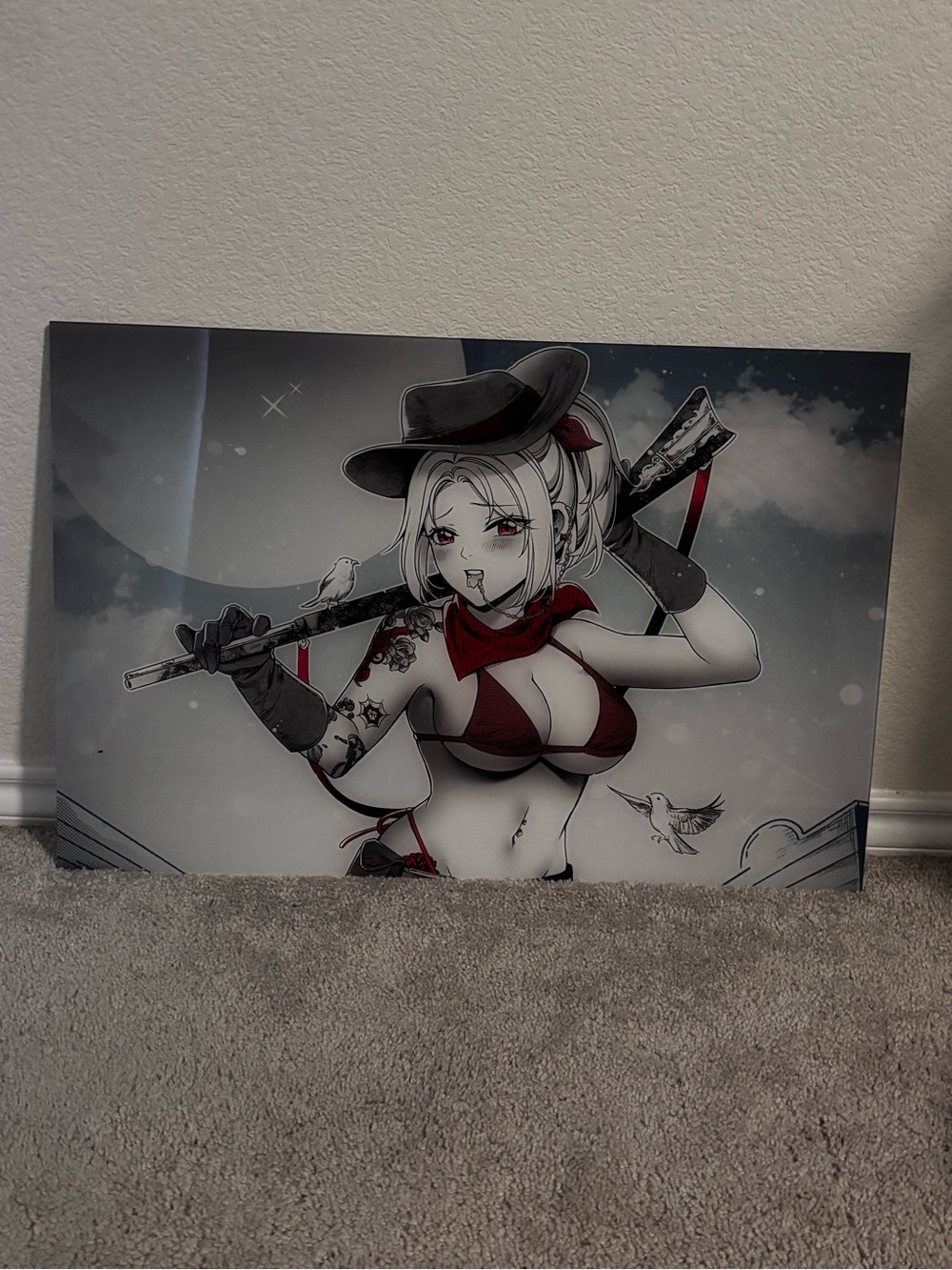 Anime Cowgirl Wall Art Print in Red and Black
